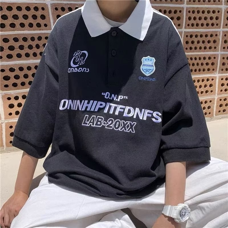 Áo polo Ngắn Tay Dáng Rộng In Chữ Phong Cách Mỹ Thời Trang Mùa Hè Cho Nam