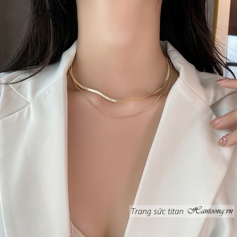 Vòng cổ titan nữ không gỉ thiết kế 2 lớp thời trang phong cách quyến rũ thanh lịch mẫu mới
