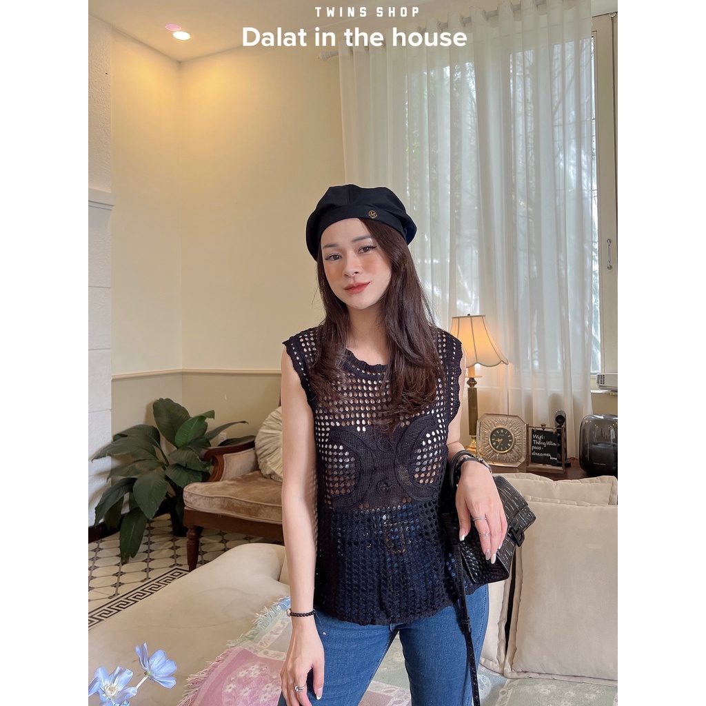 Áo 3 lỗ len móc celinne phong cách retro