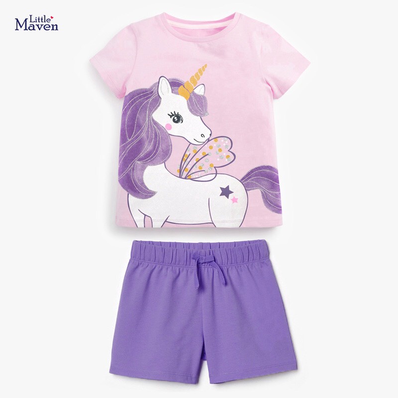 Bộ Cotton Ngắn Tay Bé Gái Little Maven - Hàng Chính Hãng Little Maven
