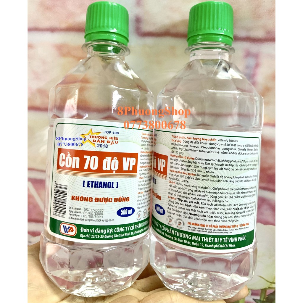 Cồn Vĩnh Phúc 70 độ 500ml vệ sinh, sát khuẩn - Cồn trắng 70 độ VP