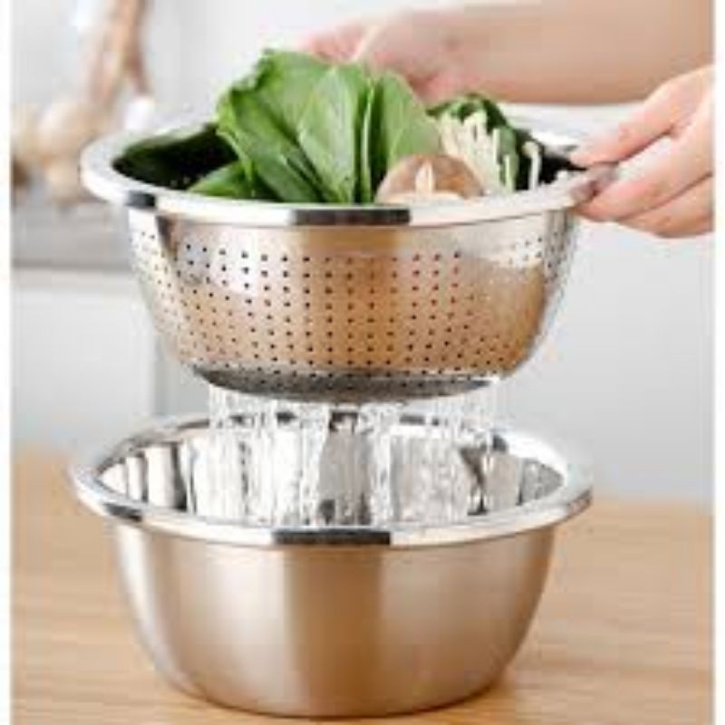 Bộ nạo rau củ rổ và chậu inox