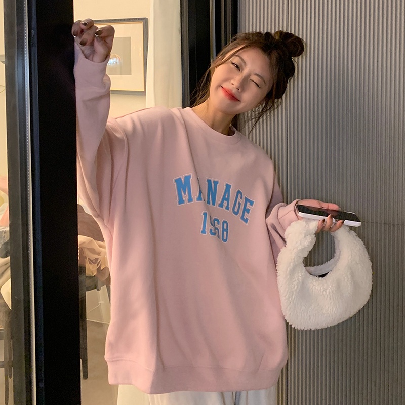 SUXI Áo Nỉ Nữ Dài Tay Cổ Tròn Form Rộng Thời Trang Hàn