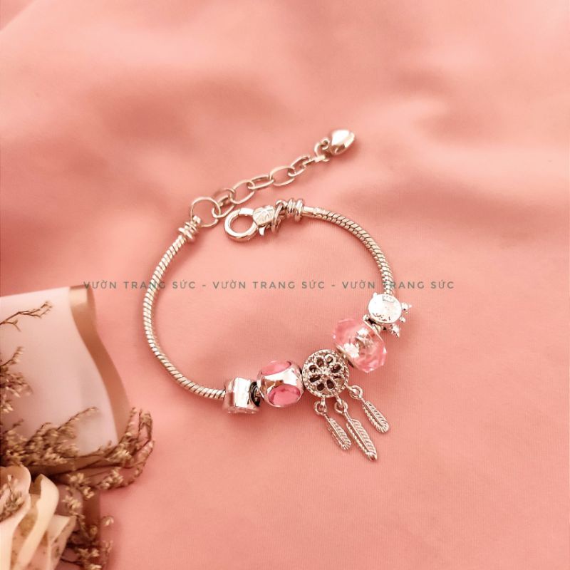 Vòng tay bạc Thái - Lắc tay nữ bạc Thái charm đá pha lê Dream Catcher xinh xắn Vườn Trang Sức