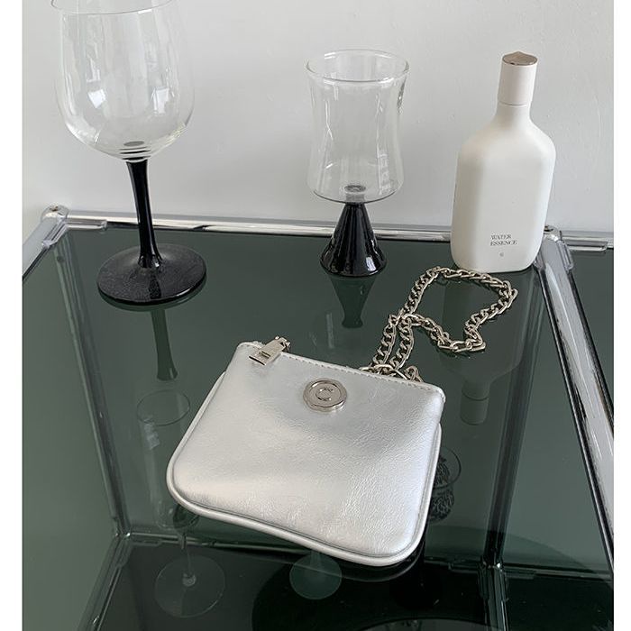 Túi Da Sáp Dầu Đeo Chéo mini Hình Vuông Phối Dây Xích Phong Cách Hàn Quốc Cho Nữ