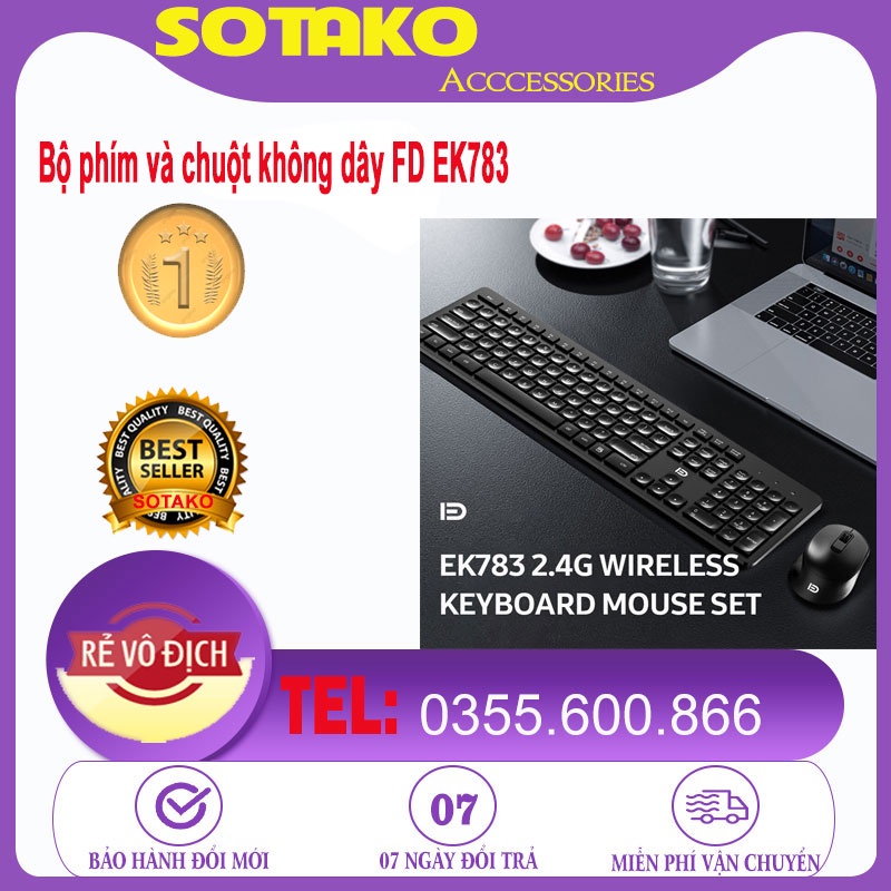 Bộ bàn phím không dây và chuột không dây FD EK783 chính hãng, cao cấp sử dụng cho Smart TV, Máy tính, Laptop