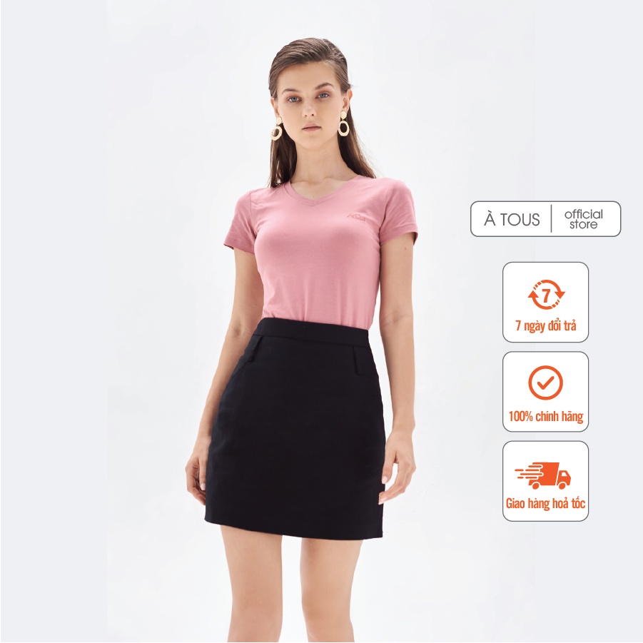 Áo Melange dáng ôm ÀTOUS cộc tay cổ tim chất cotton mềm nhẹ kiểu dáng đơn giản trẻ trung