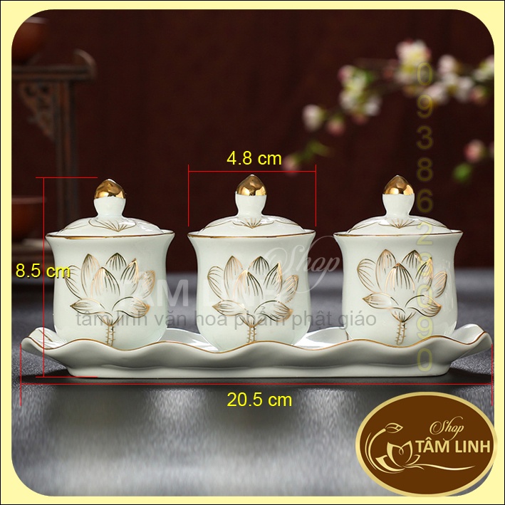 Bộ án 3 ly sứ bạch ngọc có nắp