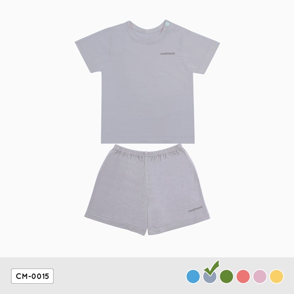Bộ cộc tay cài vai Coolmom chất liệu sợi tre cao cấp màu xanh cyan size 36M / CM-0015-36M-XC