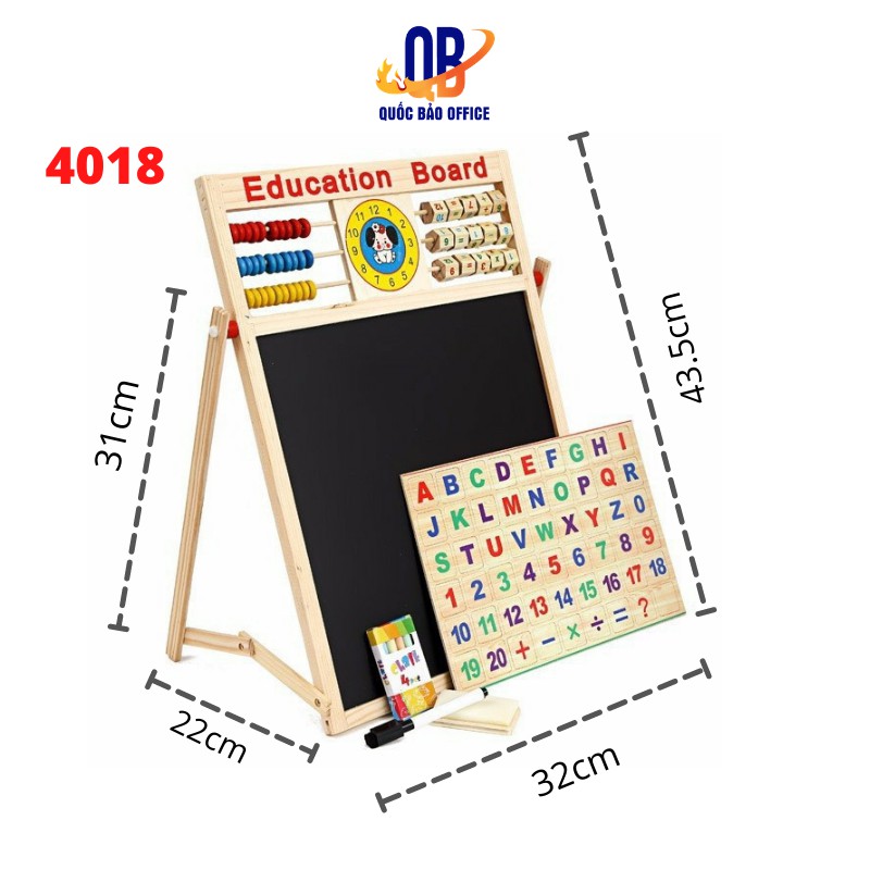 Đồ chơi gỗ - bảng gỗ hai mặt 4017 - tặng kèm bộ chữ nam châm, phấn, lau bảng - 1 chiếc