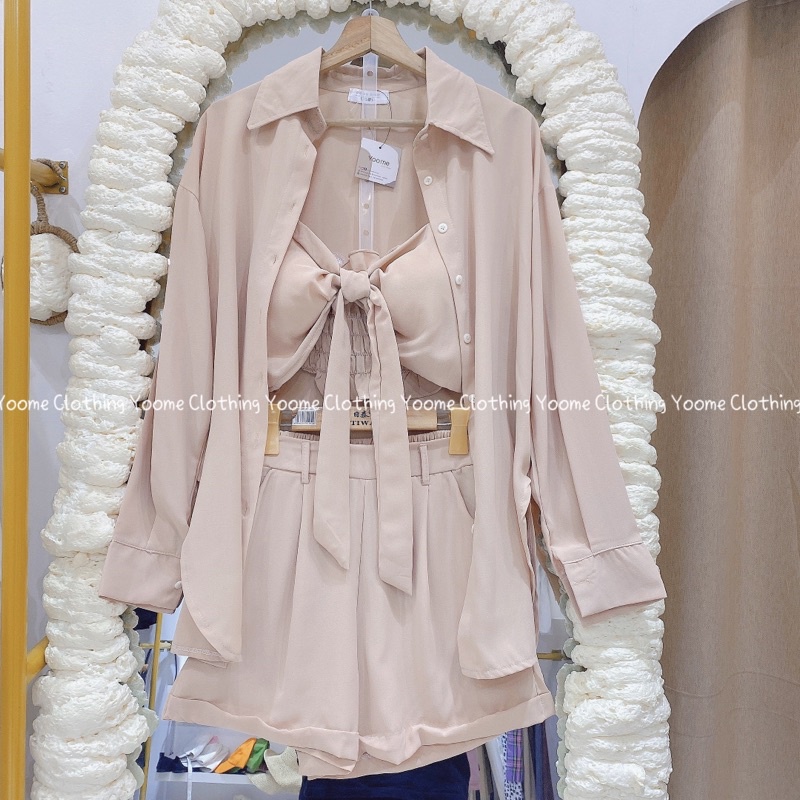 Set 3 món đi biển bra ,quần , áo sơ mi form rộng chất lụa hàn cho nữ Yoome clothing ( ảnh chụp tại shop )