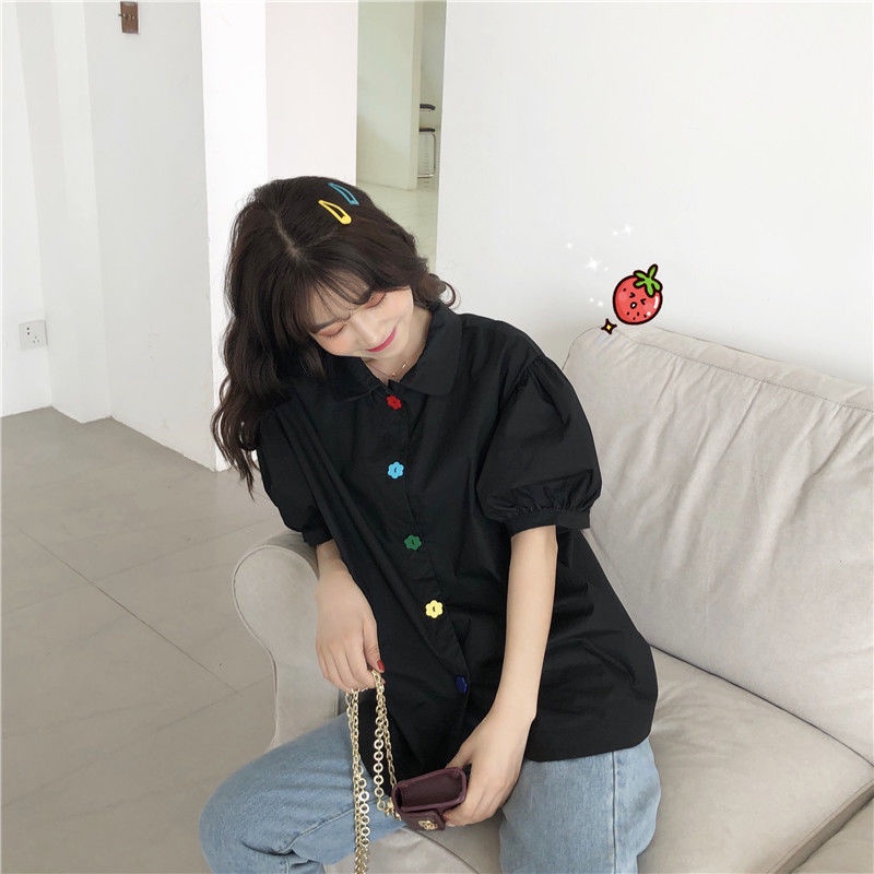 COZOK Áo Sơ Mi Tay Ngắn Dáng Rộng Kiểu Hàn Quốc Thiết Kế Ngọt Ngào