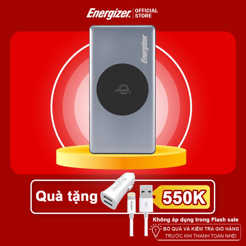 Sạc dự phòng Energizer BÁO XÁM 10,000mAh QE10000 - tích hợp sạc không dây 5W, 3 cổng output tiện lợi - Hàng chính hãng