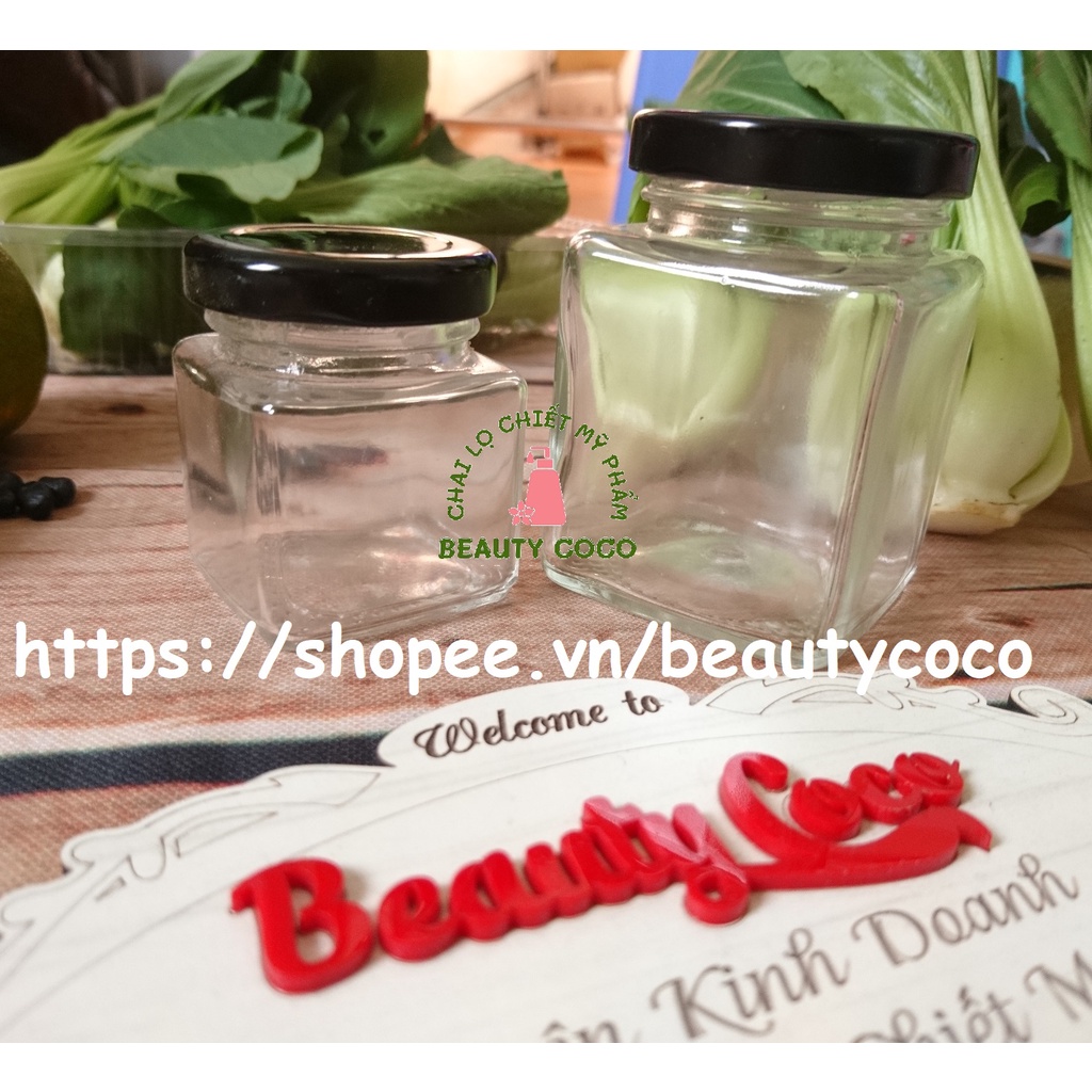 Hũ Thủy Tinh Vuông 100ml Nắp Thiếc Đựng Thực Phẩm Gia Vị