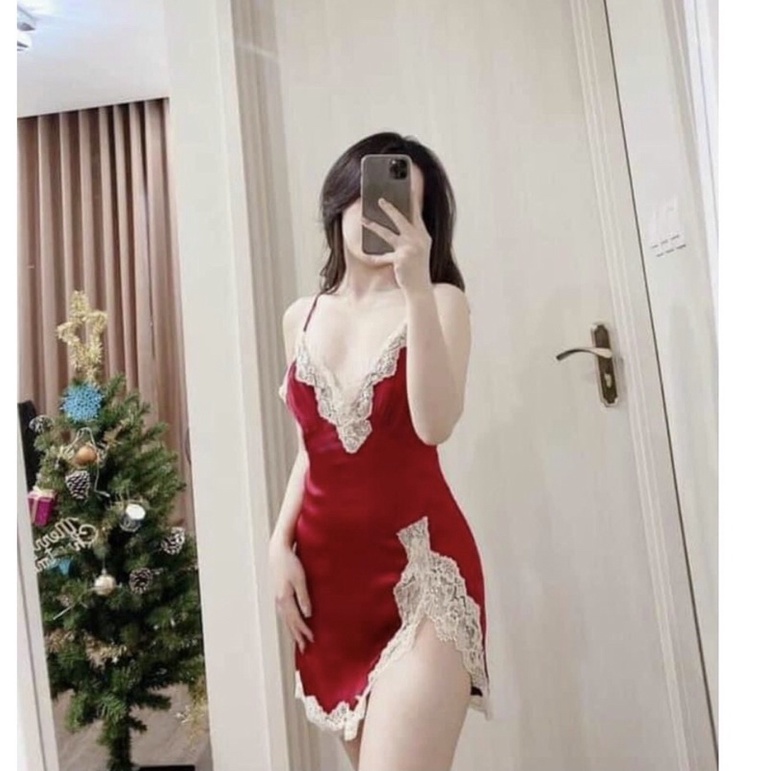 Váy Ngủ Sexy  - Váy Ngủ 2 Dây Satin Kèm Quần Mềm Mịn Mát Form 40-55kg( ảnh thật)