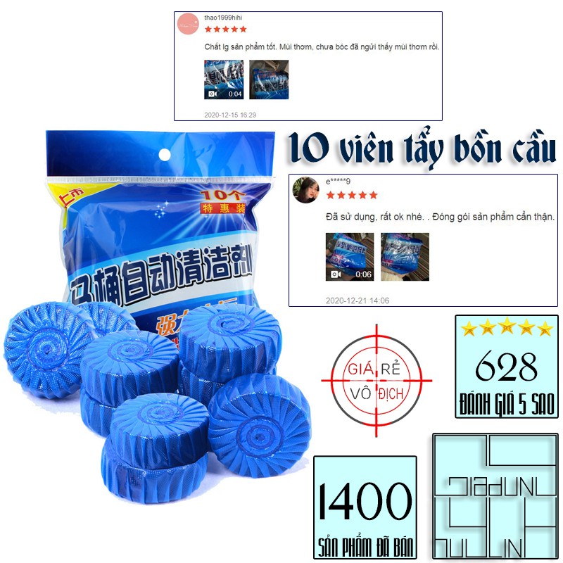 Combo 10 viên tẩy bồn cầu toilet nhà vệ sinh màu xanh khử mùi hôi diệt khuẩn chống ố vàng dạng nén