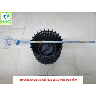 10 chậu nhựa giả gỗ fi 26_nsx bình thuận plastics!- và 10 móc kẽm 70cm treo chậu siêu bền!!!