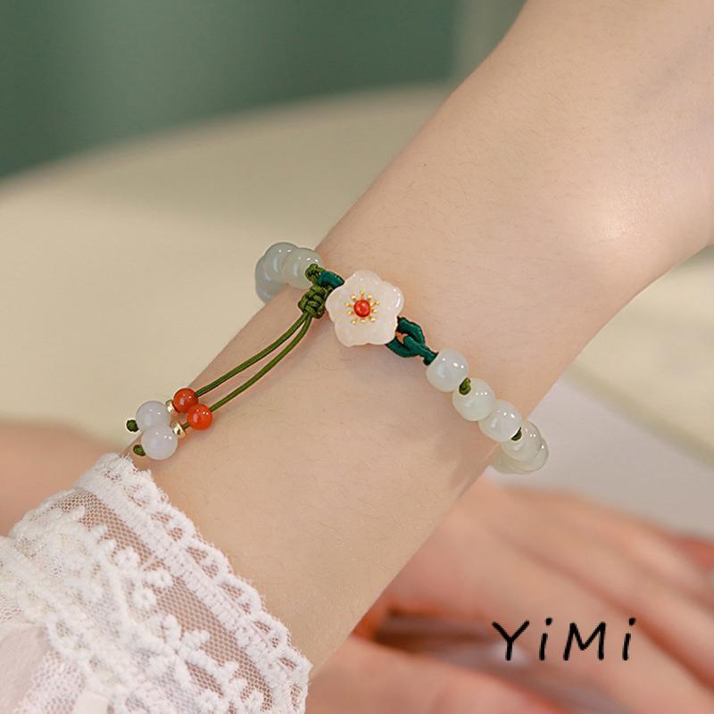 Vòng Đeo Tay Chuỗi Hạt Tròn Phối Hình Hoa Đào Dễ Thương Cho Nữ