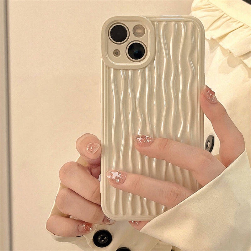Suitable for Apple 14/13Promax White Corrugated Phone Case I12/11pro Silicone XS/Xr/Xsmax New 0DBO