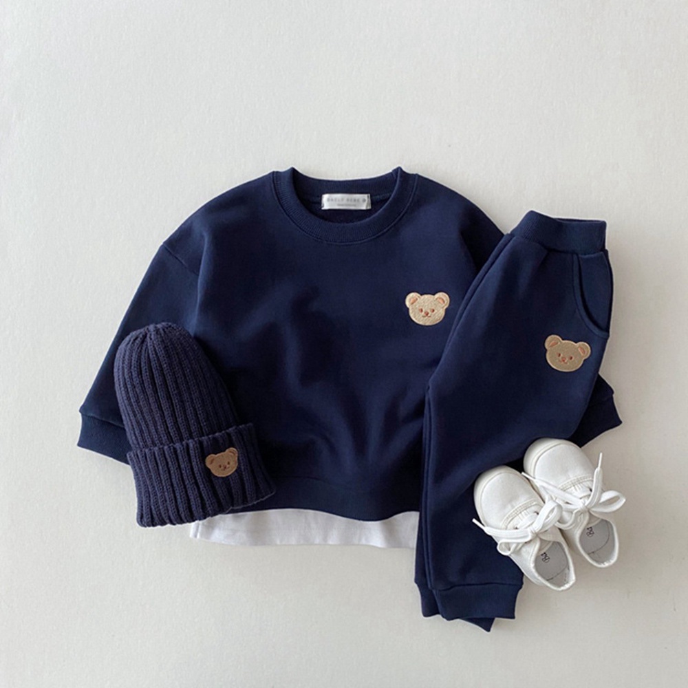 Set đồ 2 món BEAR LEADER gồm áo sweater in hình gấu và quần dài thể thao thời trang mùa thu cho bé trai và gái