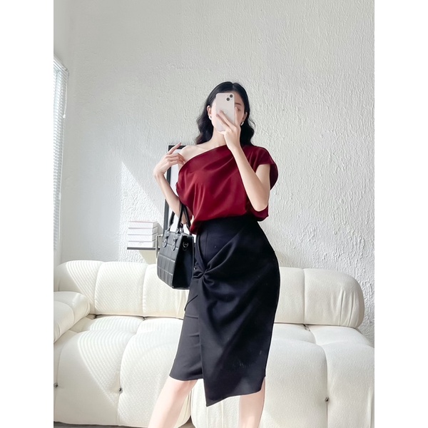 VELLE DESIGN Áo lụa cổ đổ Isa chất lụa nhung hongkong cao cấp
