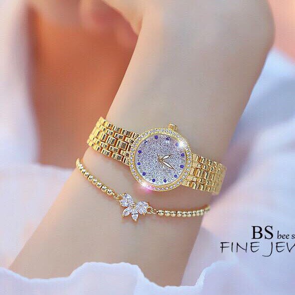 Đồng hồ nữ BS BEE SISTER BSCX dây thép mặt đính đá xanh sang trọng | BigBuy360 - bigbuy360.vn