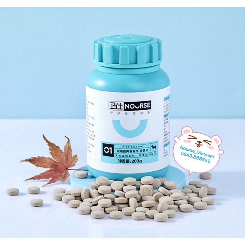 Canxi sữa Nourse 01 hỗ trợ chó mèo phát triển răng và xương, phòng tránh hạ bàn (160v)