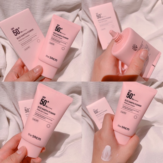 Kem chống nắng the saem eco earth powder pink sun cream