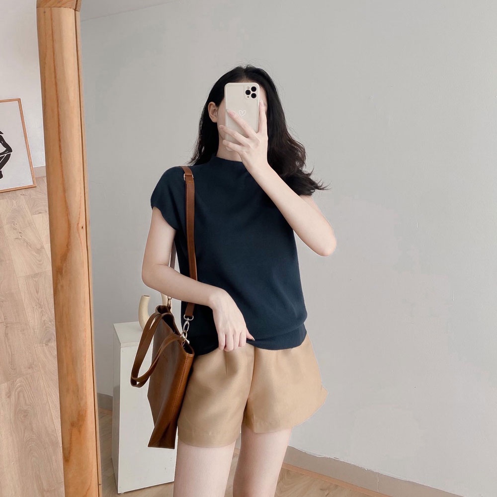 Áo Len Tay Ngắn Vai Hến, Sát Nách Cổ Cao 3cm Quảng Châu Loại 1 A321