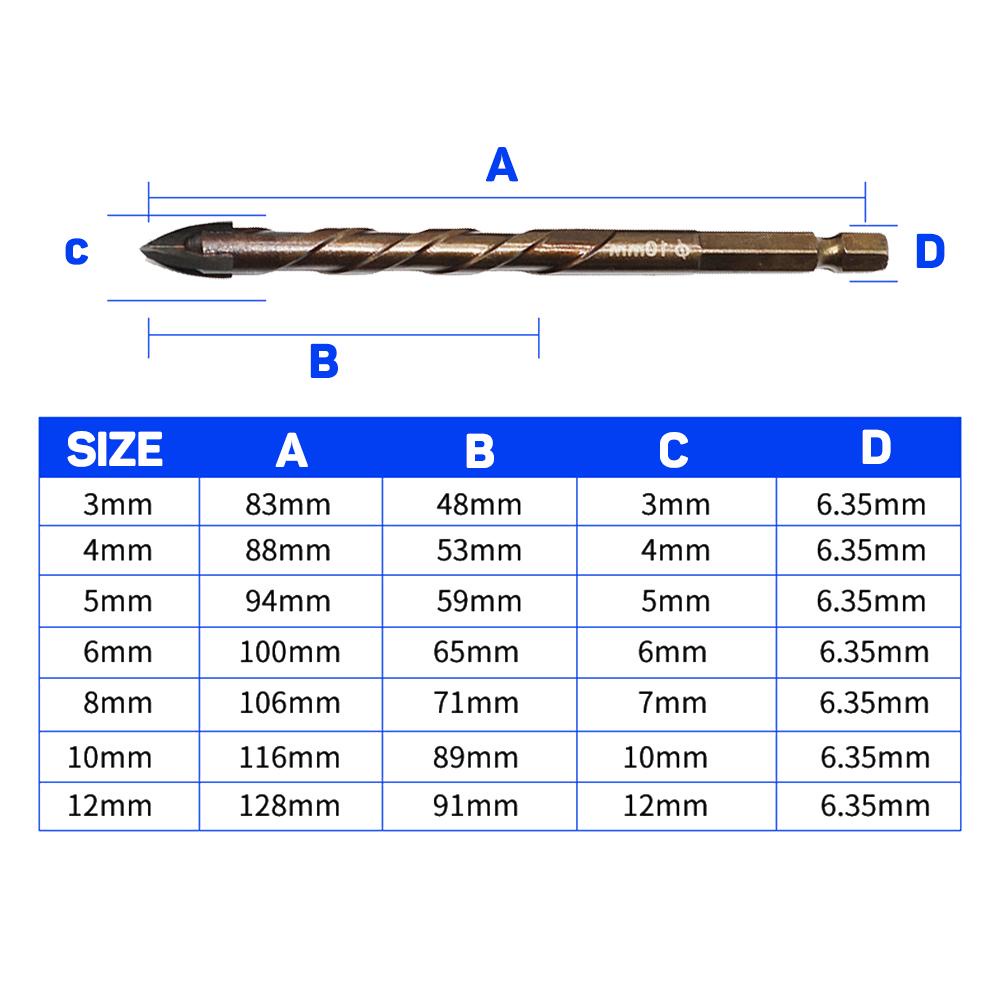 Mũi Khoan Lục Giác 3 / 4 / 5 / 6 / 8 / 10 / 12 mm Chuyên Dụng Cho Khoan Kính / Gạch Men / Gạch Men