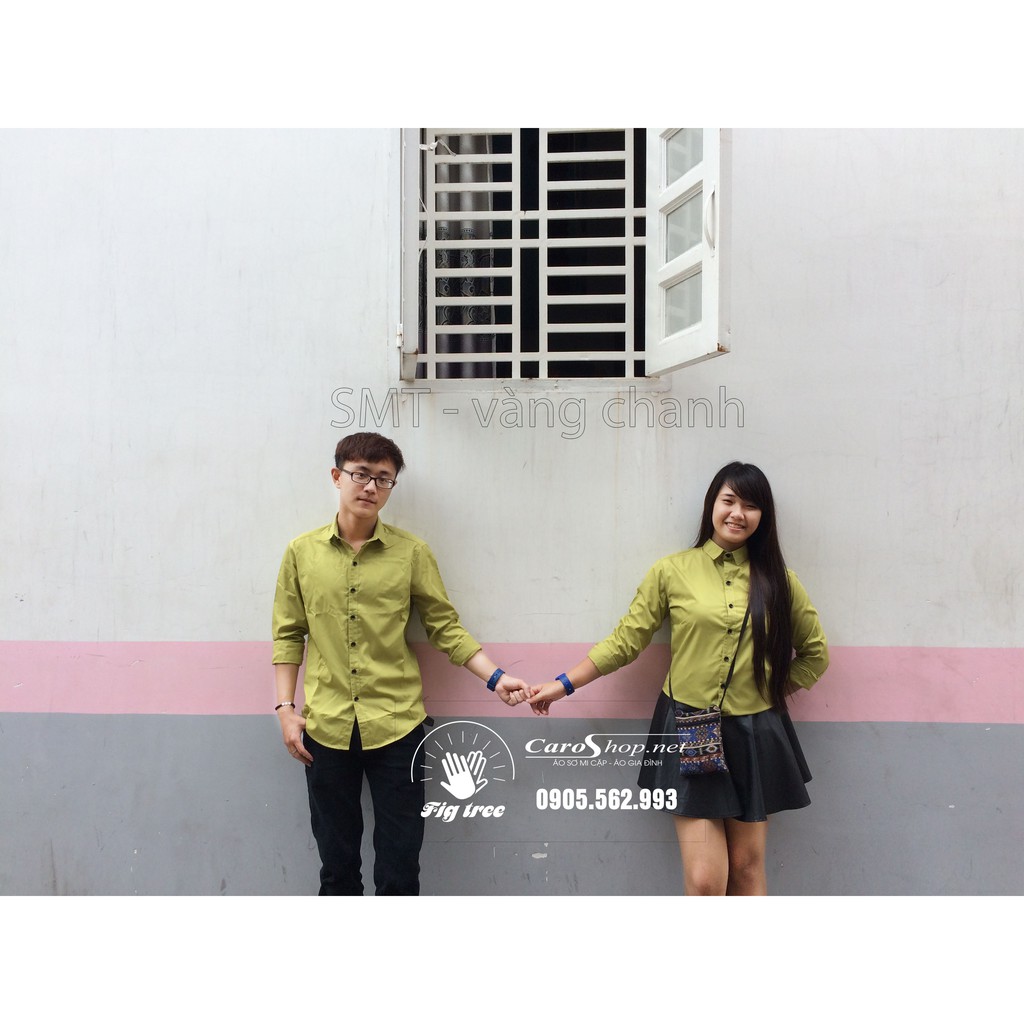 Áo đôi sơ mi màu vàng chanh đẹp lạ