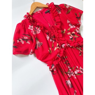 Đầm Voan Hoa Đỏ Phối Bèo
