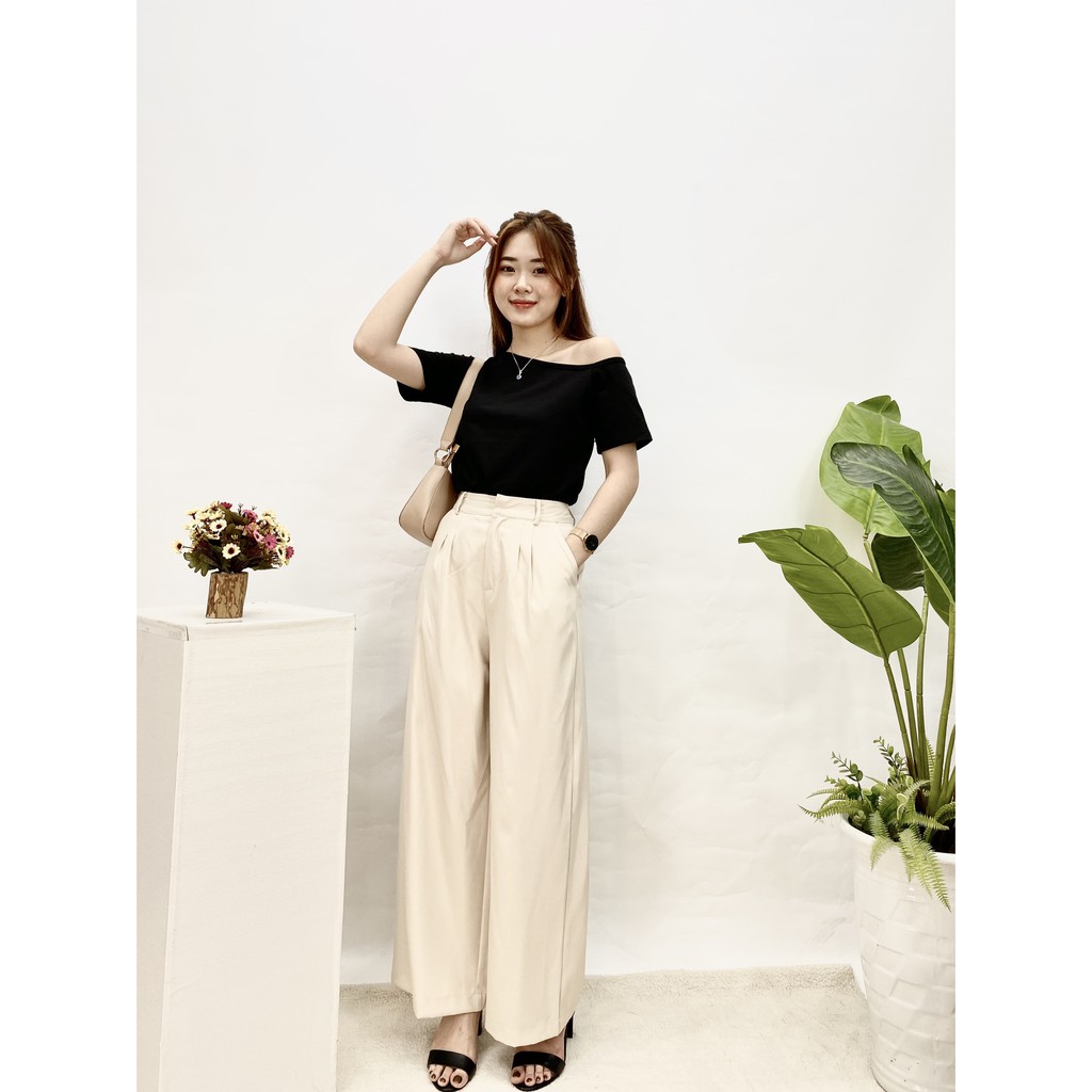 Quần ống rộng nữ dáng dài, quần suông cạp cao 3 màu, hàng thiết kế Hachidesigns