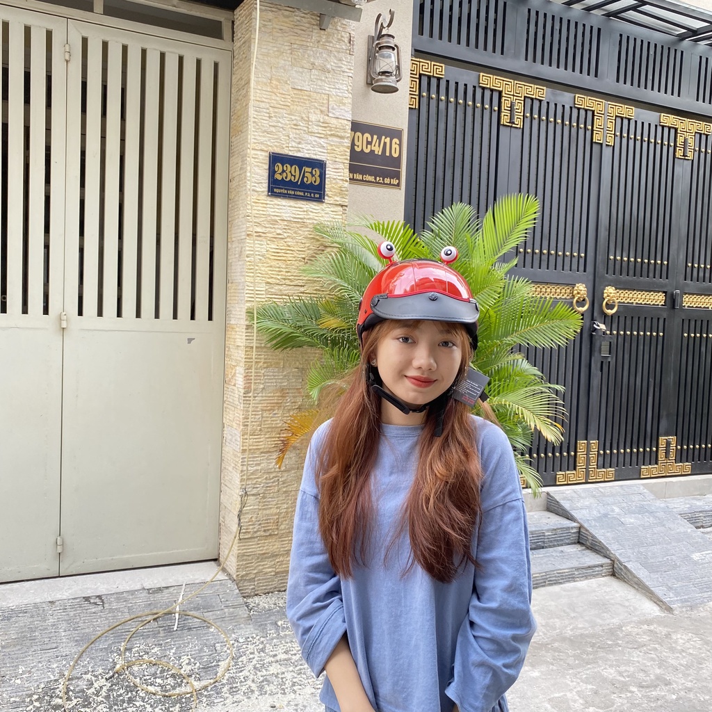 Nón Bảo Hiểm 2 Màu Kèm Phụ Kiện Mắt Ếch Dễ Thương, Mũ Bảo Hiểm Nửa Đầu Mix 2 Màu Mắt Ếch Đa Dạng Màu Lựa Chọn CUTE CAT