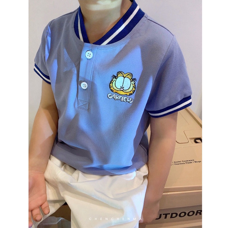 Áo polo 100% Cotton Tay Ngắn In Họa Tiết Hoạt Hình Dành Cho Bé Trai Gái