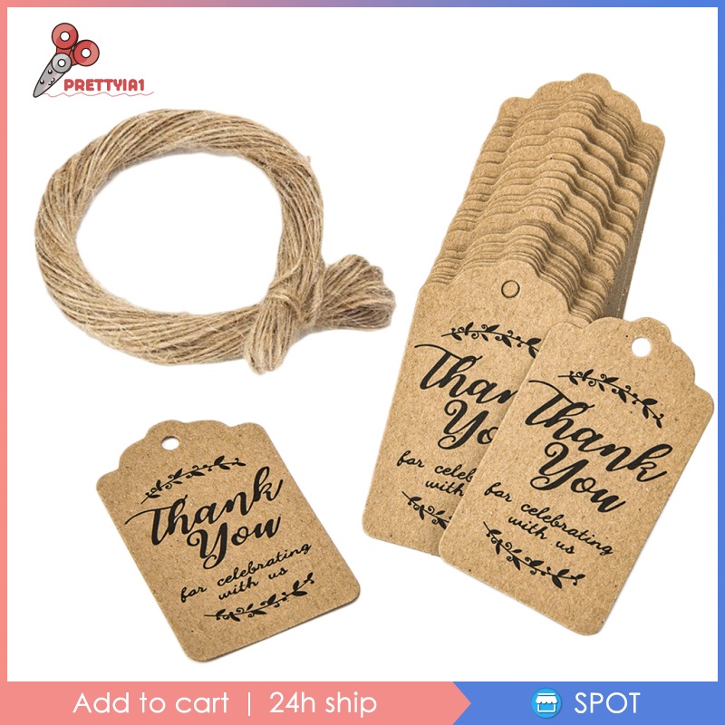 1 [Prettyia1] 100 Nhãn Giấy Kraft Thank You Dán Quà Tặng Giáng Sinh, Tiệc Cưới