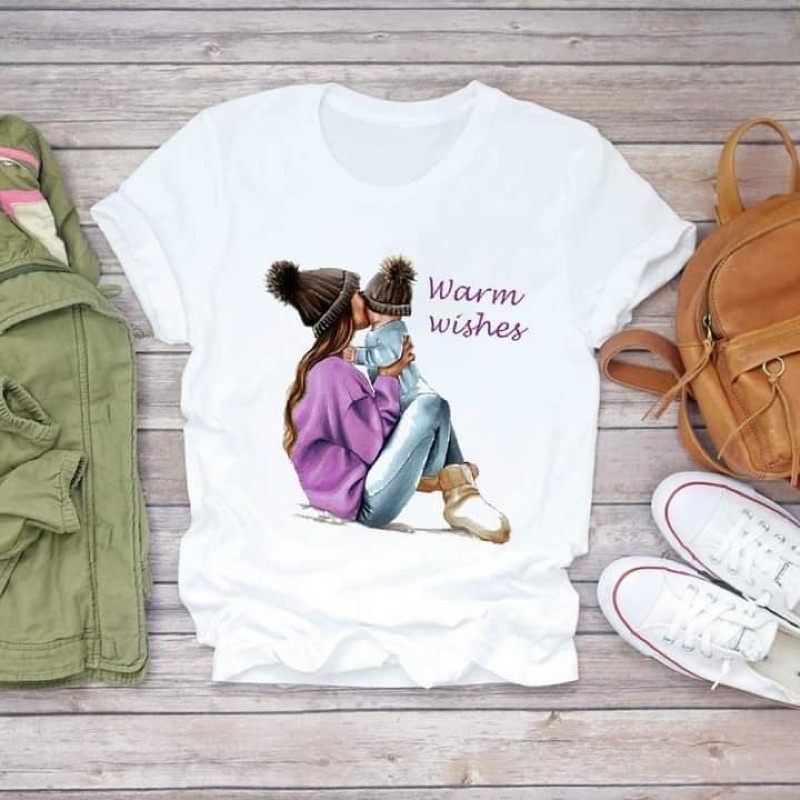 Áo đôi mẹ và bé trai cổ tròn cotton
