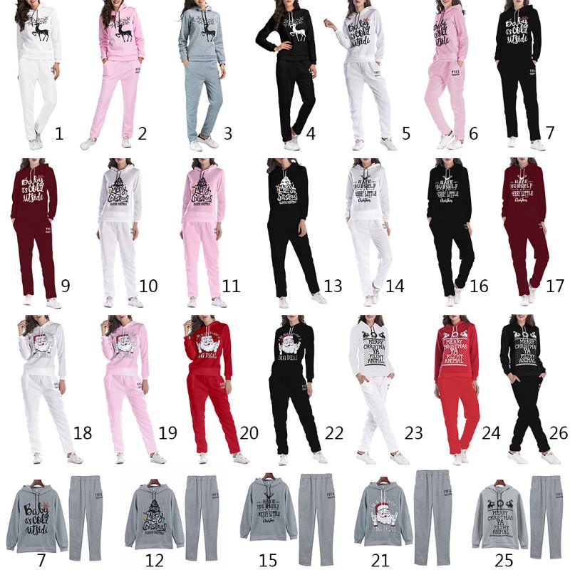 Xiangbao Bộ Áo Hoodie Tay Dài Có Dây Rút In Hình Cây Thông Giáng Sinh Mùa Đông Cho Nữ