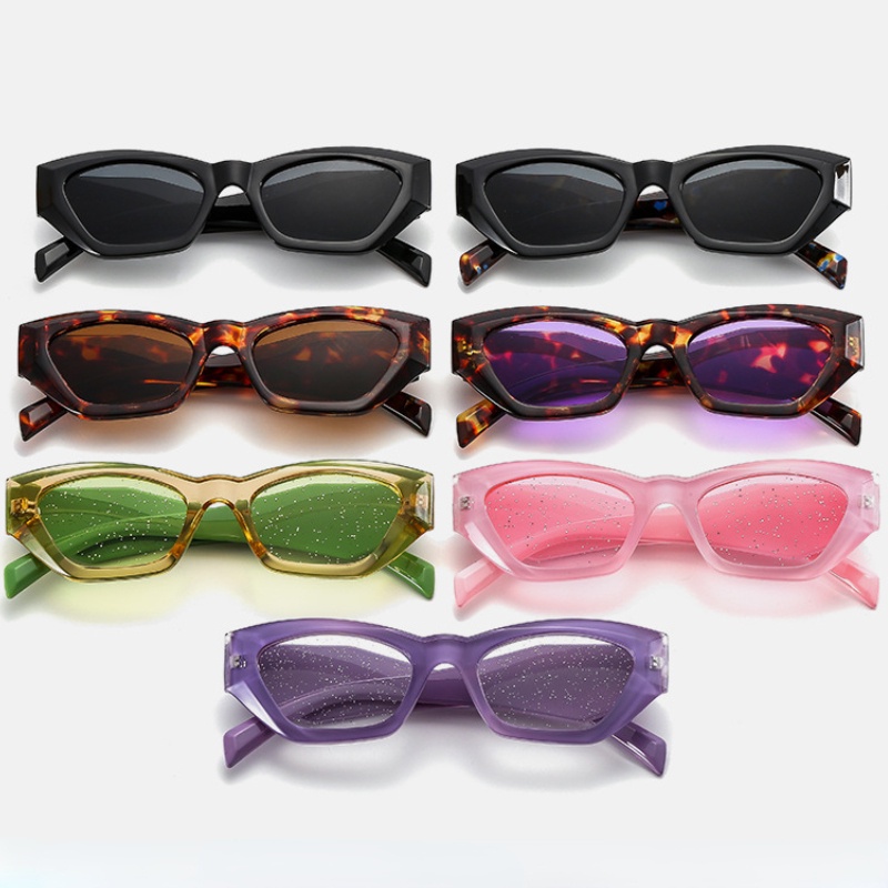 (JIUERBA) Kính Râm Mắt Mèo Tròng Đa Giác Lấp Lánh Thời Trang Hip Hop Phương Tây