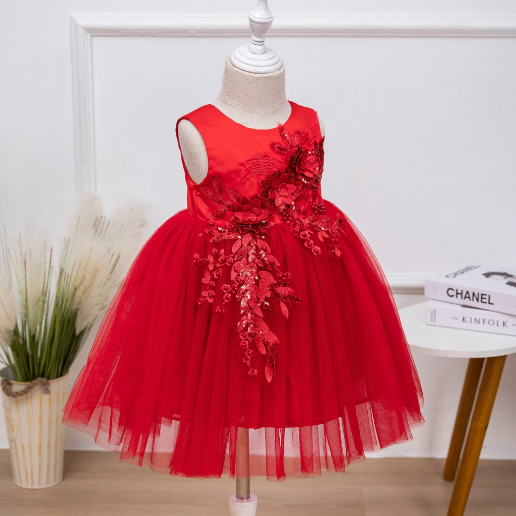 Váy công chúa, đầm công chúa thiết kế cho bé gái màu đỏ rực rỡ cho bé từ 1 đến 10 tuổi tại Mom's Choice