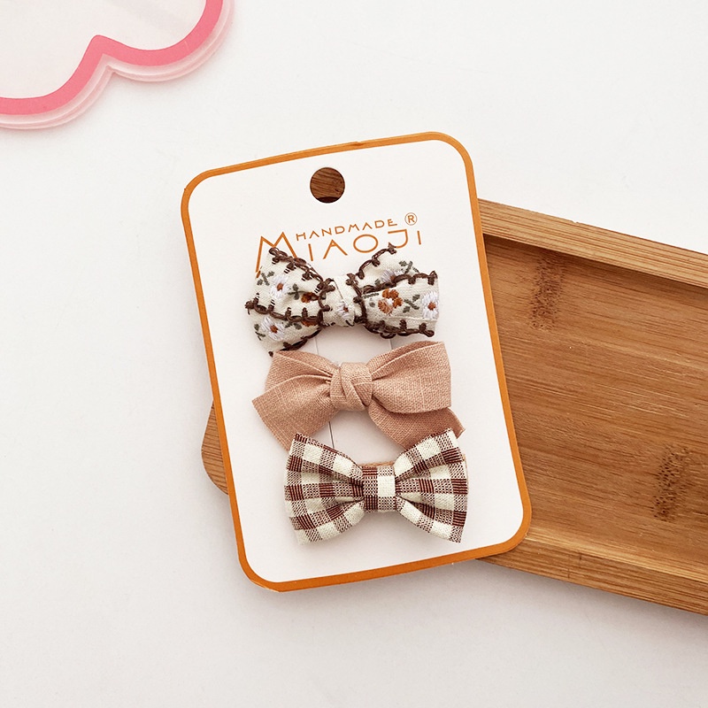 Set 3 Kẹp Tóc Nơ Vải Nhiều Màu Sắc Phong Cách Hàn Quốc Cho Bé Gái