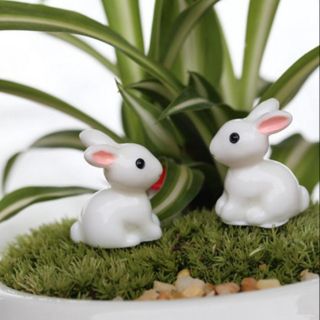 Mô hình thỏ trắng resin trang trí tiểu cảnh, terrarium