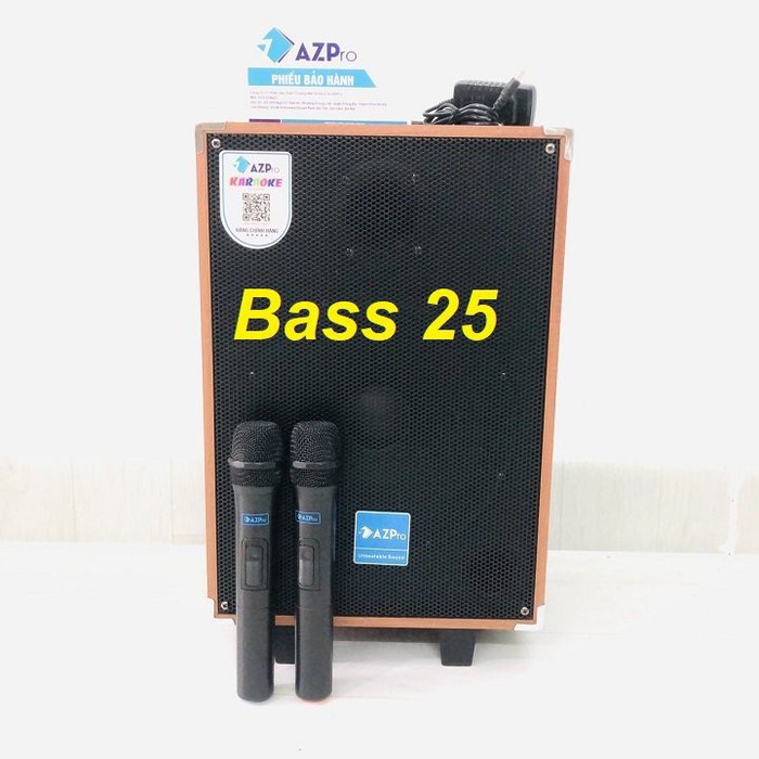 Loa Kéo Bluetooth AZPro AZ-10A Bass 2.5 tấc Kèm 2 Mic Không Dây Chống Rú Công Suất Đỉnh 500w - Hàng Chính Hãng