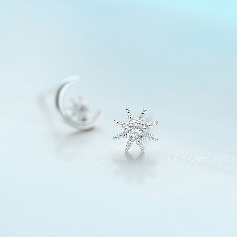 Bông tai bạc nữ nám đá hình trăng sao nhỏ xinh DaLiA Jewelry khuyên tai chuẩn bạc 925 cho nàng