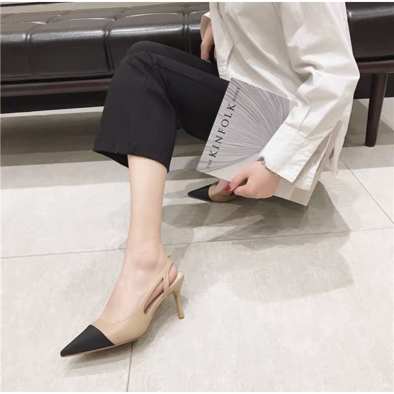 Giày cao gót mũi nhọn dáng slingback thời trang  gót nhọn cao 8cm