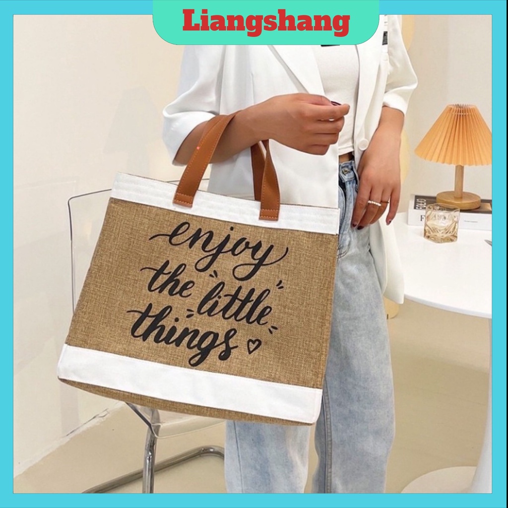 Túi Cói Đi Du Lịch, Biển Mẫu Mới 2022 Enjoy The Little Things Túi cói loại to