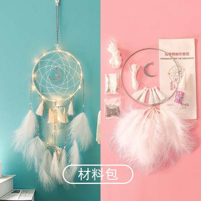 [ORDER-Sẵn set 8]Set nguyên liệu handmade tự làm Dreamcatcher kèm đèn