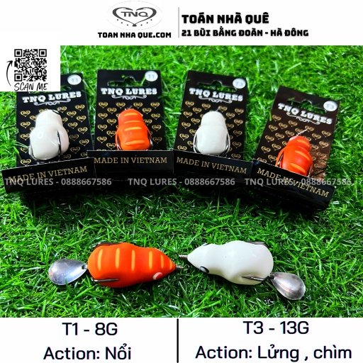 Mồi lure nhái hơi TNQ T1 (8g-Nổi) và T3 (13g-Lửng,chìm)- Toán Nhà Quê