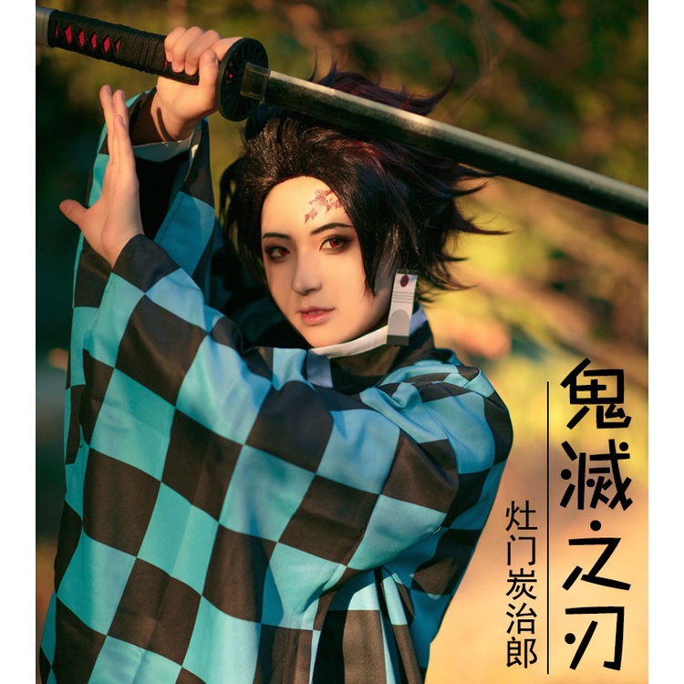 Wig/tóc giả nam nâu cosplay Tanjiro Kamado nâu đen Kimetsu no yaba