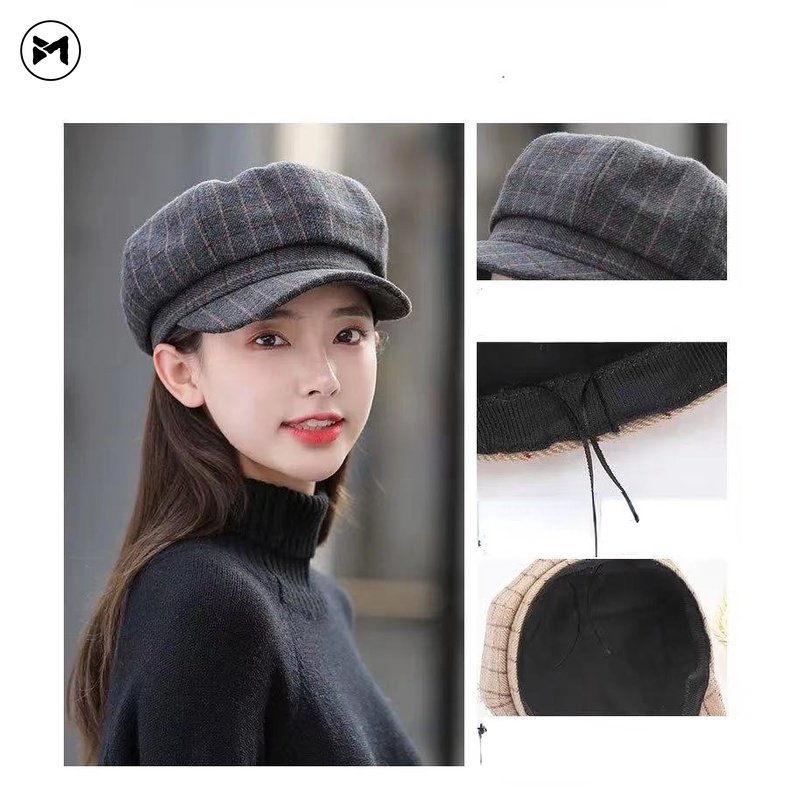 Mũ beret Họa Tiết Sọc Caro Đơn Giản Thời Trang Dành Cho Nữ